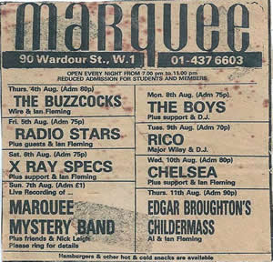 1970's Monthly Promotional Flyers for the Marquee Club Soho London